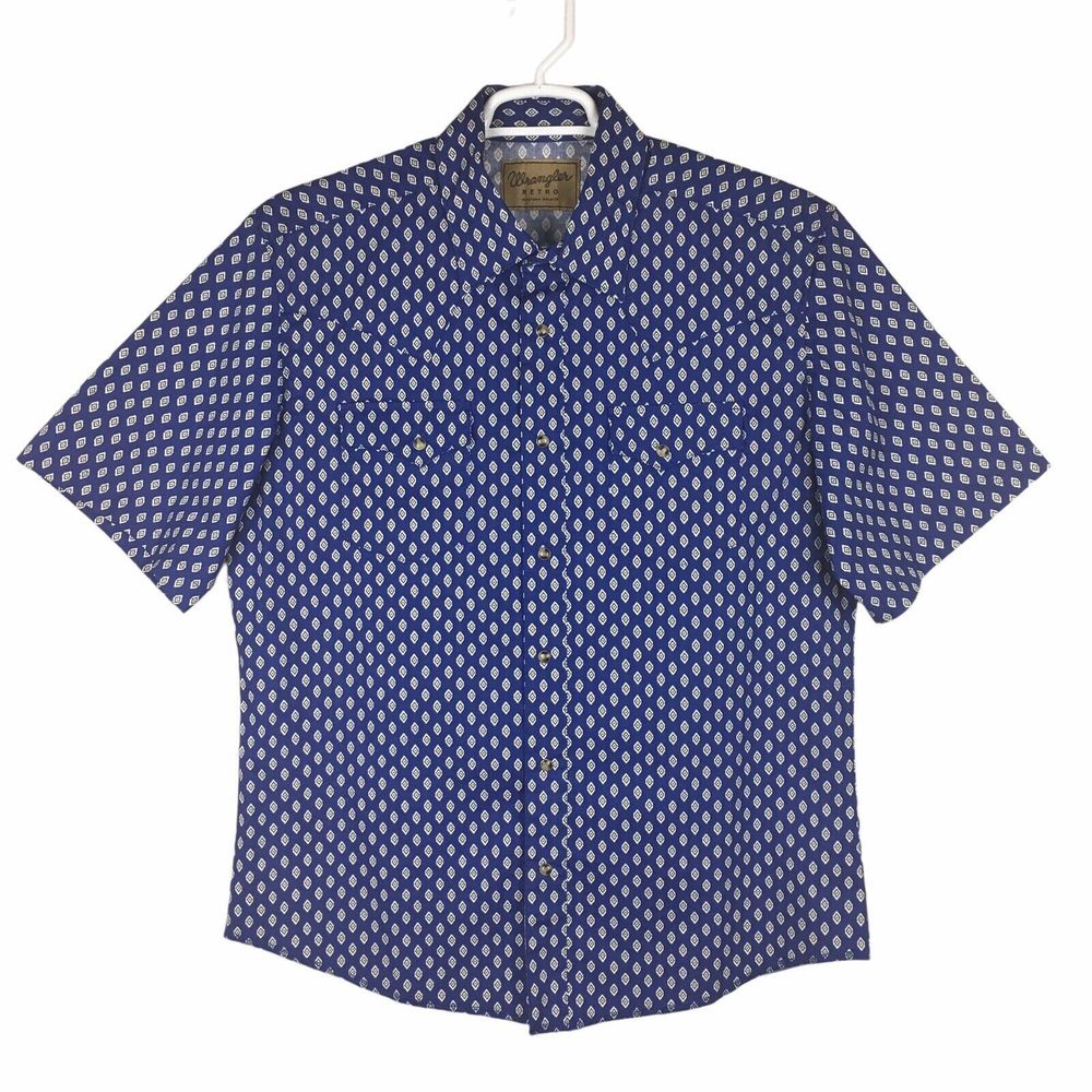 EUC Wrangler Retro Mens Diamond Short Sleeve Pearl Snap Shirt size Large